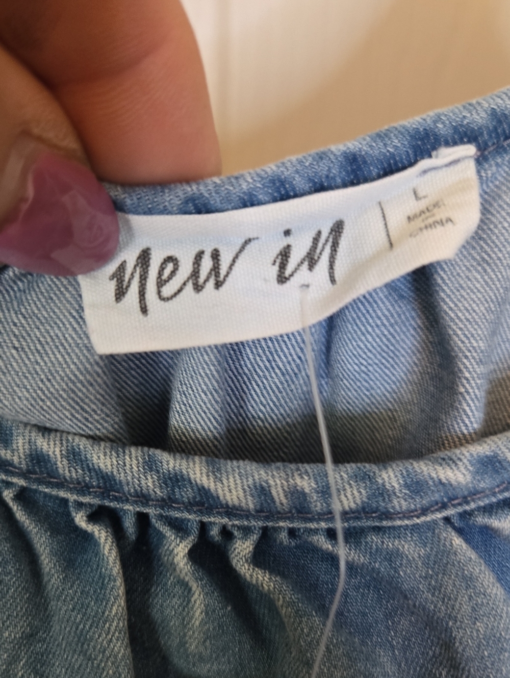 New In Light Blue Denim Dress with Gathered Waist - Picture 2 of 5